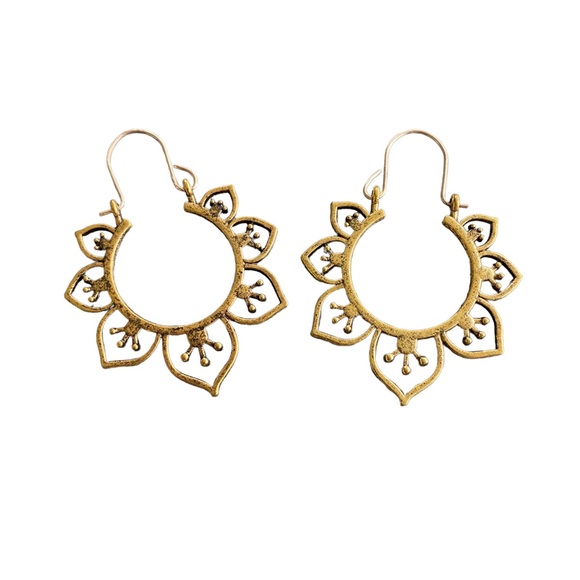 Antiqued Gold Floral Drop Earrings - Picture 1 of 5